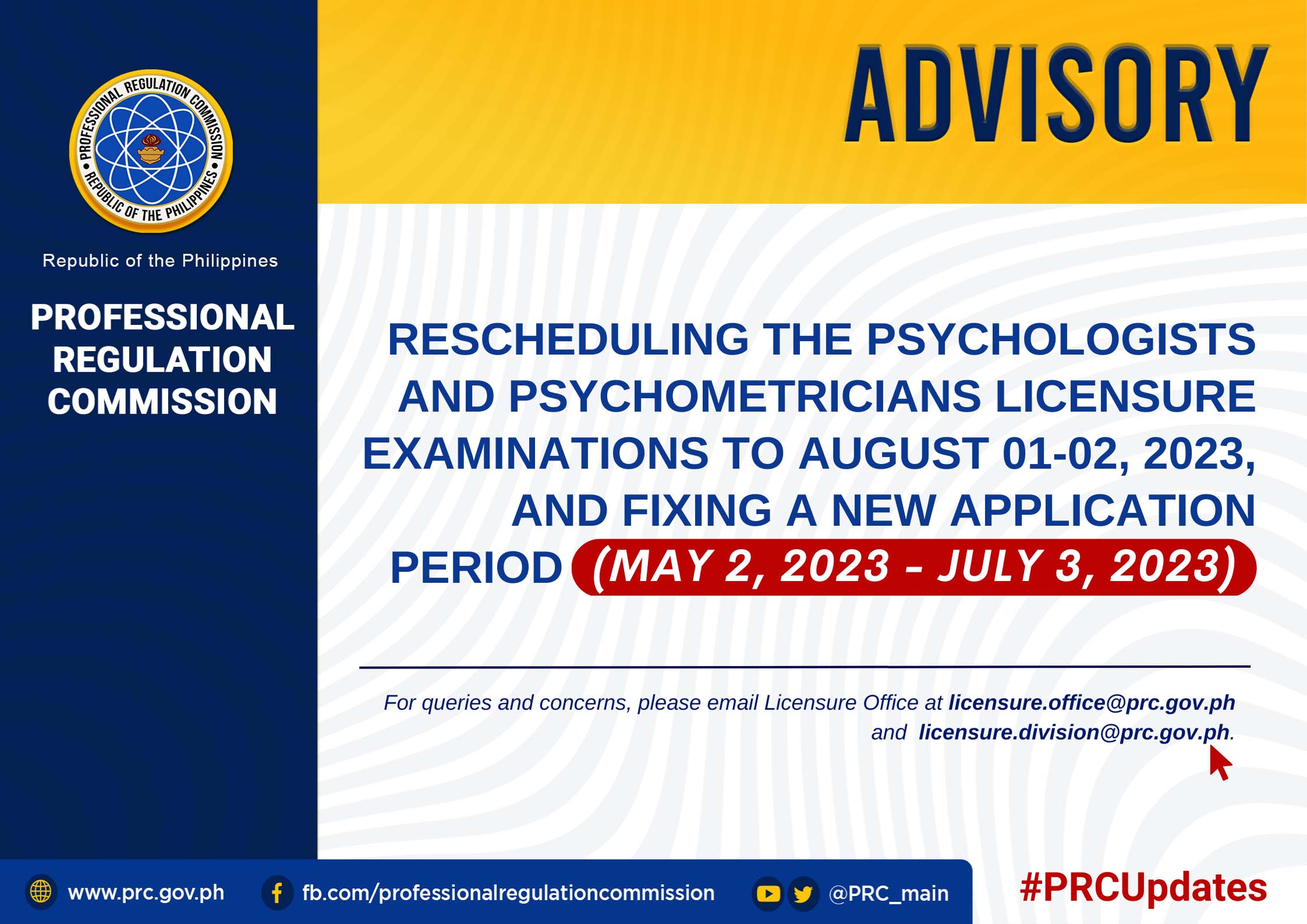Rescheduling The Psychologists And Psychometricians Licensure